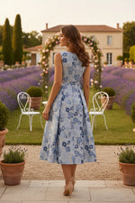Scoop Jacquard Cocktail Dresses Tea-Length Floral Sleeveless Formal Dresses