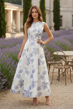 Scoop Jacquard Cocktail Dresses Sleeveless Floral Ankle-Length Flower Formal Dresses