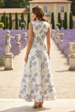 Scoop Jacquard Cocktail Dresses Sleeveless Floral Ankle-Length Flower Formal Dresses