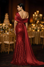 Red Sequins Mermaid Sleeveless Evening Dress