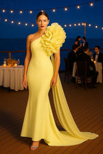 Formal One Shoulder Ruched Sleeveless Mermaid Evening Dress Floor-Length