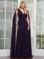 Elegant V-Neck Sleeveless Evening Dress A-Line Cape Mother of the Bride Dress