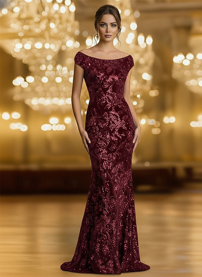 Sequins Applique Sparkle Sleeveless Mermaid Evening Dress Floor-Length