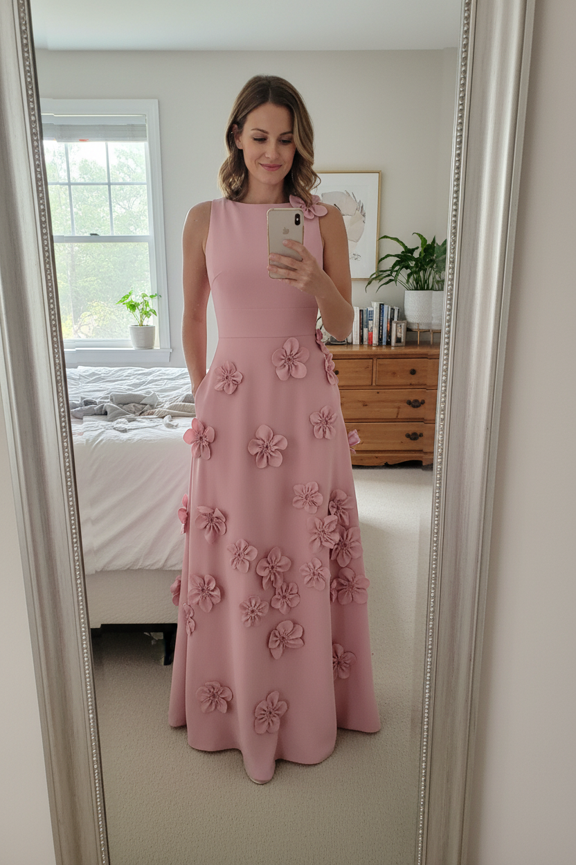 Halter Floor-Length A-line Evening Gown Pleated Flowers Mother of the Bride Dress