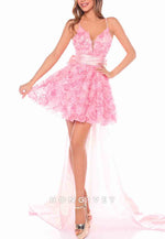 Spaghetti Straps A-Line Detachable Short Homecoming Dresses with Rose Appliques