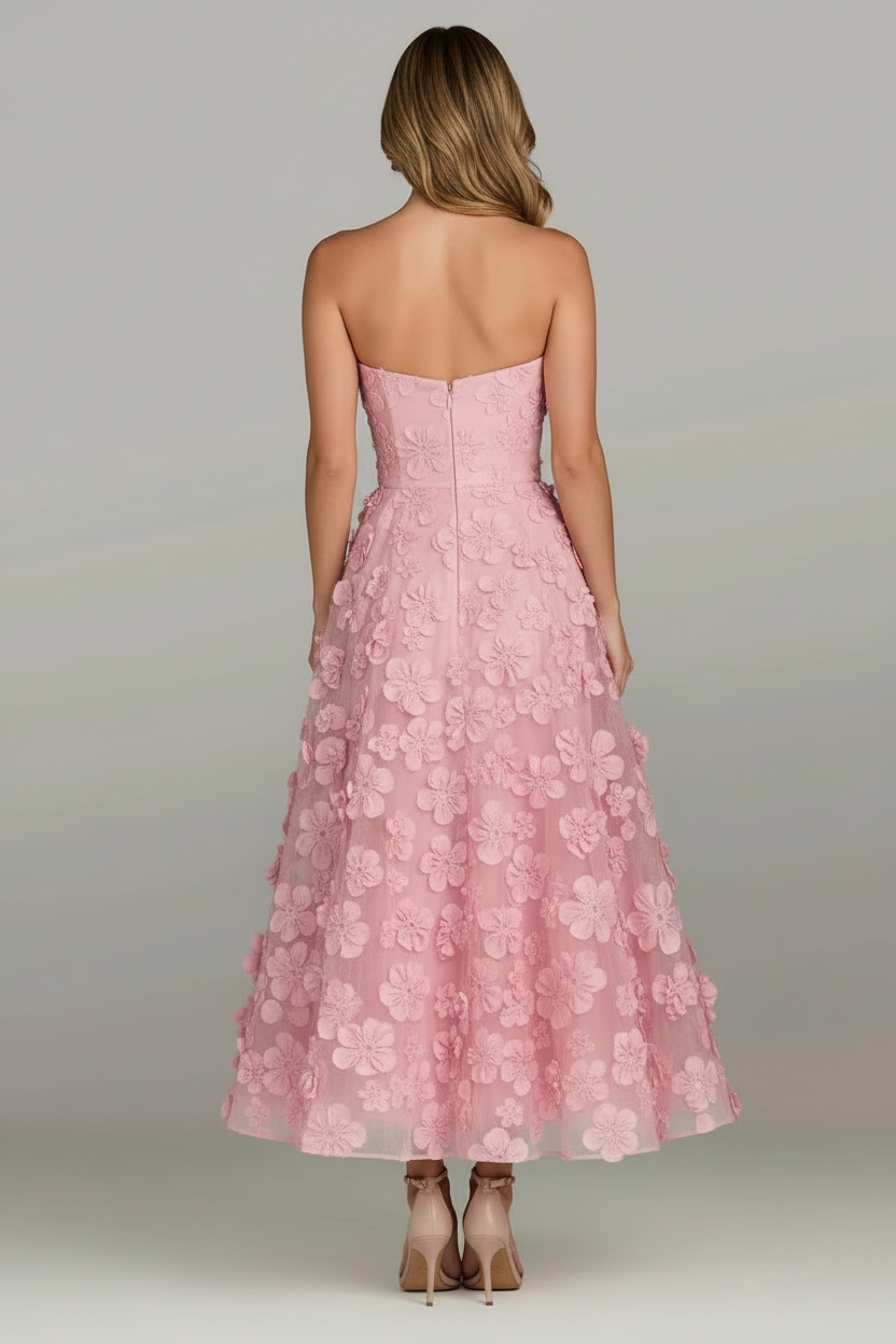 Sweetheart Pink Sleeveless A-Line Flowera Ankle-Length Evening Dress