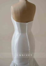 Satin Strapless Backless Mermaid Sweetheart Wedding Dresses with Bowknot