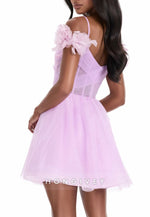 Off-Shoulder Pale Blush Glitter Spaghetti Straps A-Line Short Homecoming Dress
