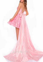 Spaghetti Straps A-Line Detachable Short Homecoming Dresses with Rose Appliques