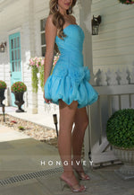 Blush A-Line Strapless Ruched Short Homecoming Dress with Flowers