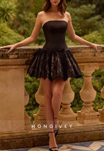 Lace Strapless Sleeveless Pleated Low Back Short Homecoming Dresses