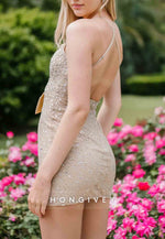 Halter Spaghetti Straps V-Neck Sleeveless Bowknot Beading Mini Homecoming Dresses