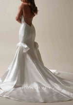 Satin Strapless Backless Mermaid Sweetheart Wedding Dresses with Bowknot