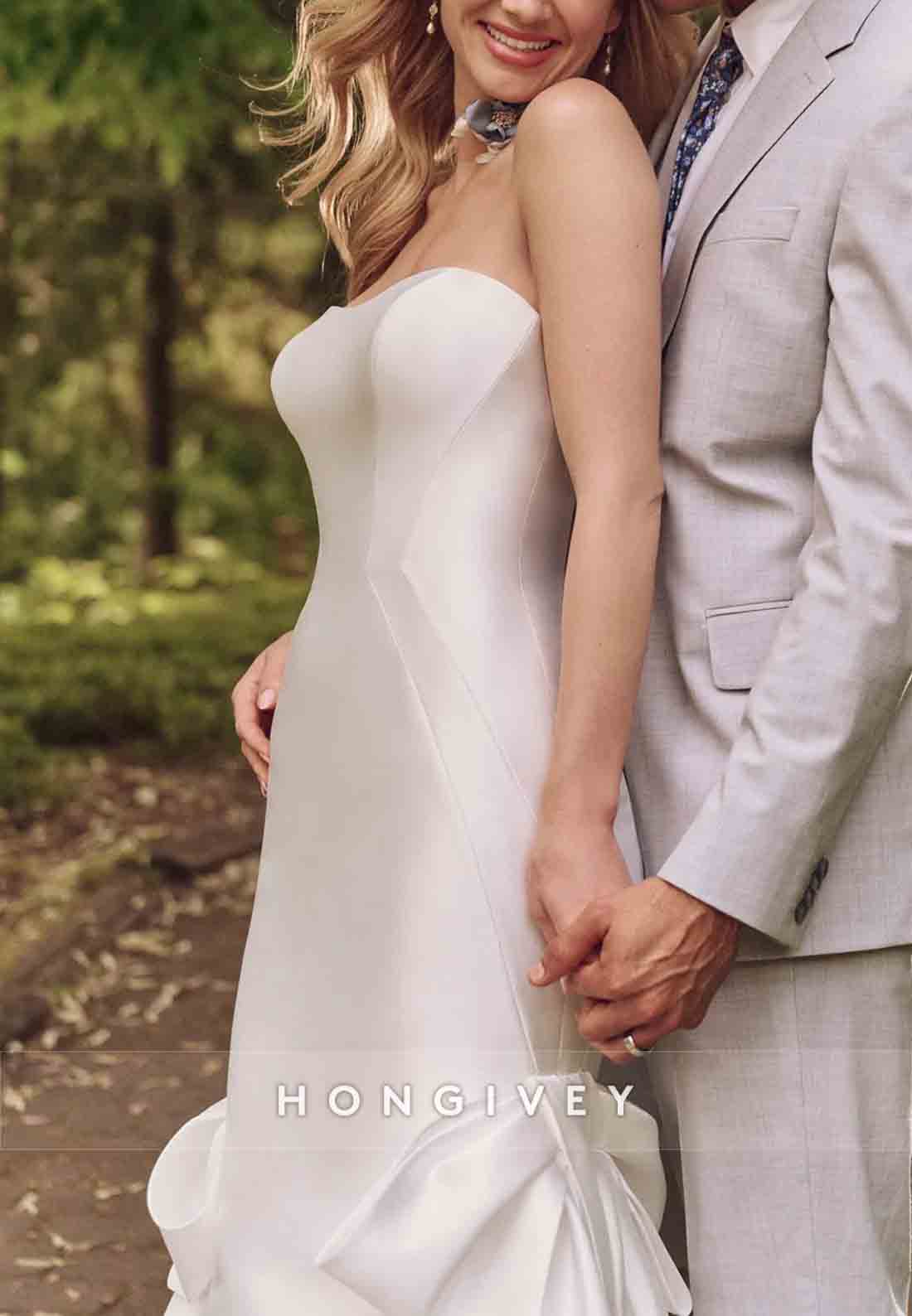 Satin Strapless Backless Mermaid Sweetheart Wedding Dresses with Bowknot