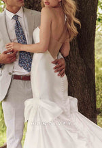 Satin Strapless Backless Mermaid Sweetheart Wedding Dresses with Bowknot