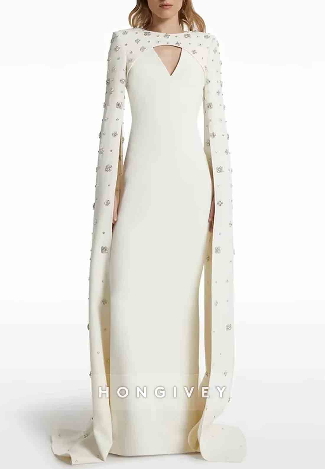 Floor-Length Column Back Zipper Formal Dresses with Pearls and Rhinestone