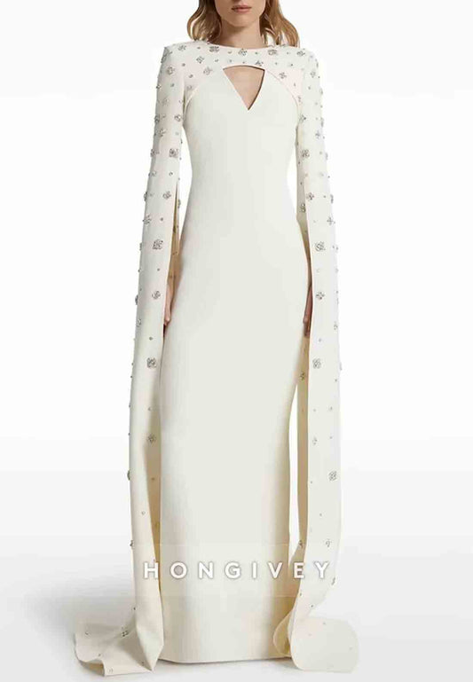 Floor-Length Column Back Zipper Formal Dresses with Pearls and Rhinestone