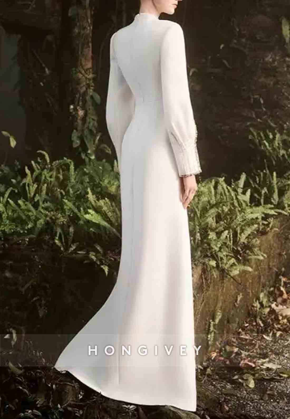 Shawl Long Sleeves Floor-Length Ivory Mermaid Formal Dresses