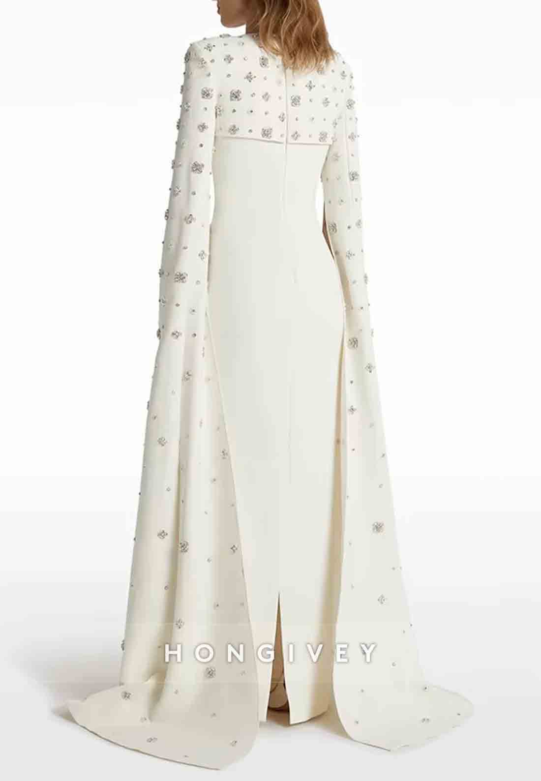 Floor-Length Column Back Zipper Formal Dresses with Pearls and Rhinestone