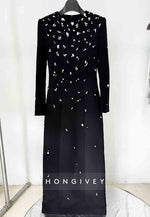 Long Sleeves Floor-Length Column Formal Gowns with Rhinestone