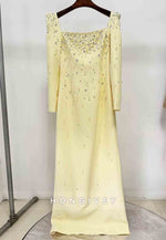 Square Neck Floor-Length Long Sleeves Column with Rhinestone