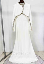 Shawl Long Sleeves Floor-Length Ivory Mermaid Formal Dresses