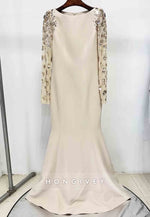 Bateau Neck Long Sleeves Back Zipper Floor-Length Evening Gowns