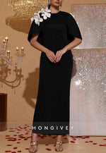 Elegant 3D Floral Decor Contrast Cape Dress Formal Gown Wedding Guest Bridesmaid