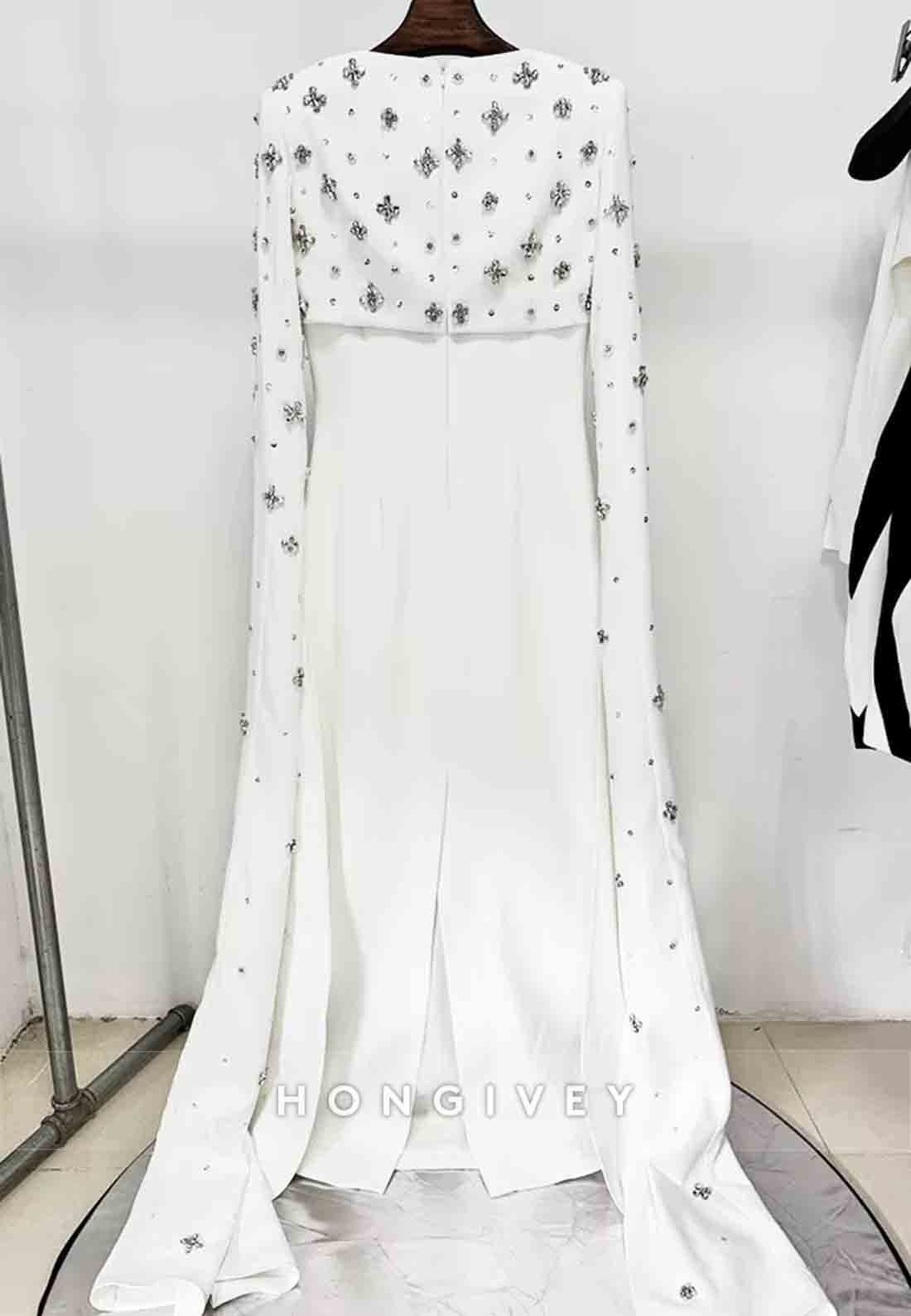 Floor-Length Column Back Zipper Formal Dresses with Pearls and Rhinestone