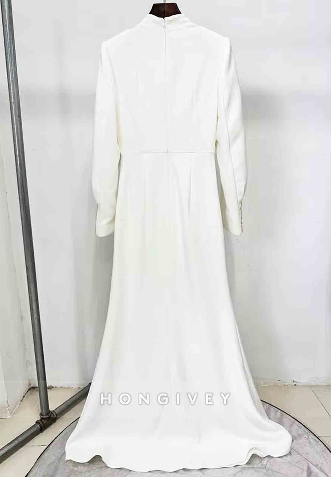 Shawl Long Sleeves Floor-Length Ivory Mermaid Formal Dresses