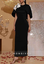 Elegant 3D Floral Decor Contrast Cape Dress Formal Gown Wedding Guest Bridesmaid