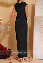 Chic 3D Floral V-Neck Column Sleeveless Ankle-Length Evening Gowns