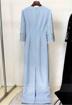3/4 Sleeve Scoop Formal Gowns Column Floor-Length Wedding Guest