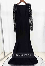 Bateau Neck Long Sleeves Back Zipper Floor-Length Evening Gowns