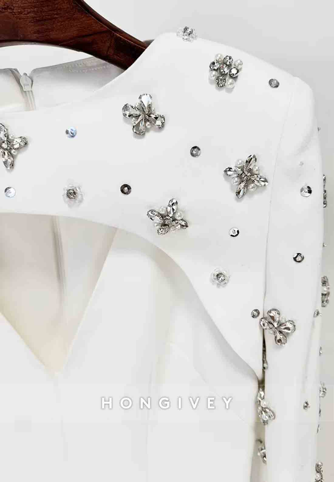 Floor-Length Column Back Zipper Formal Dresses with Pearls and Rhinestone