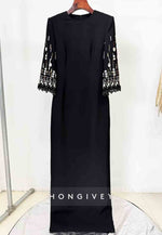 3/4 Sleeve Scoop Formal Gowns Column Floor-Length Wedding Guest