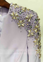 V-Neck Trumpet Long Sleeves Floor-Length Evening Gowns with Shoulder Beading