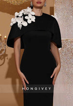 Elegant 3D Floral Decor Contrast Cape Dress Formal Gown Wedding Guest Bridesmaid