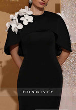 Elegant 3D Floral Decor Contrast Cape Dress Formal Gown Wedding Guest Bridesmaid