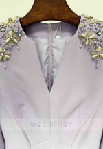 V-Neck Trumpet Long Sleeves Floor-Length Evening Gowns with Shoulder Beading