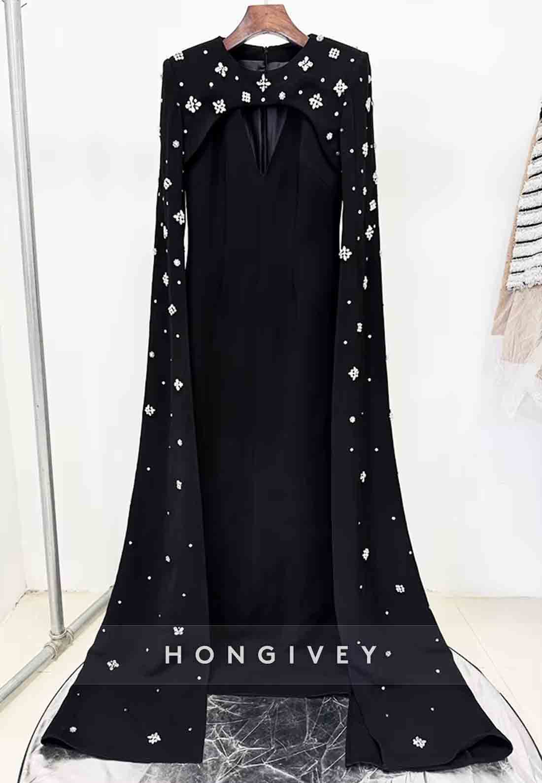 Floor-Length Column Back Zipper Formal Dresses with Pearls and Rhinestone