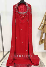 Long Sleeves A-Line Floor-Length Empire Evening Gown with Rhinestone