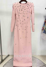 Long Sleeves Floor-Length Column Formal Gowns with Rhinestone