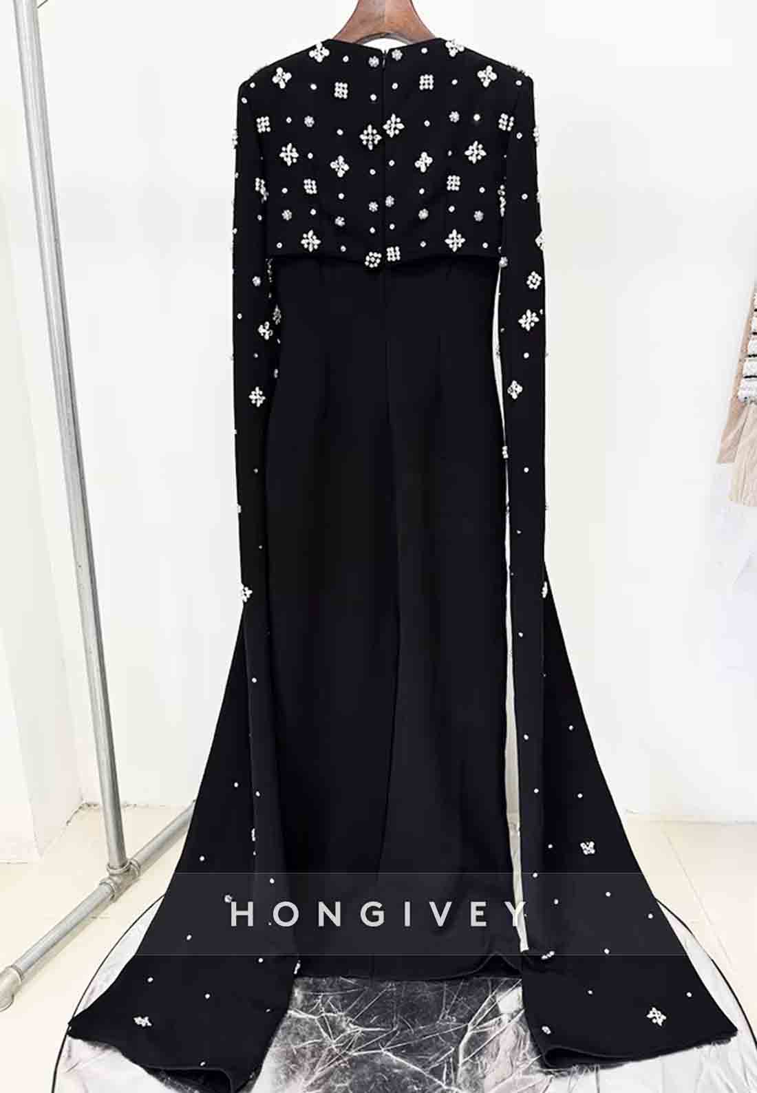 Floor-Length Column Back Zipper Formal Dresses with Pearls and Rhinestone