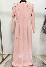 Long Sleeves Floor-Length Column Formal Gowns with Rhinestone