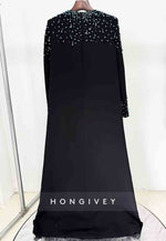 Long Sleeves A-Line Scoop Floor-Length Evening Gown with Blue Beading