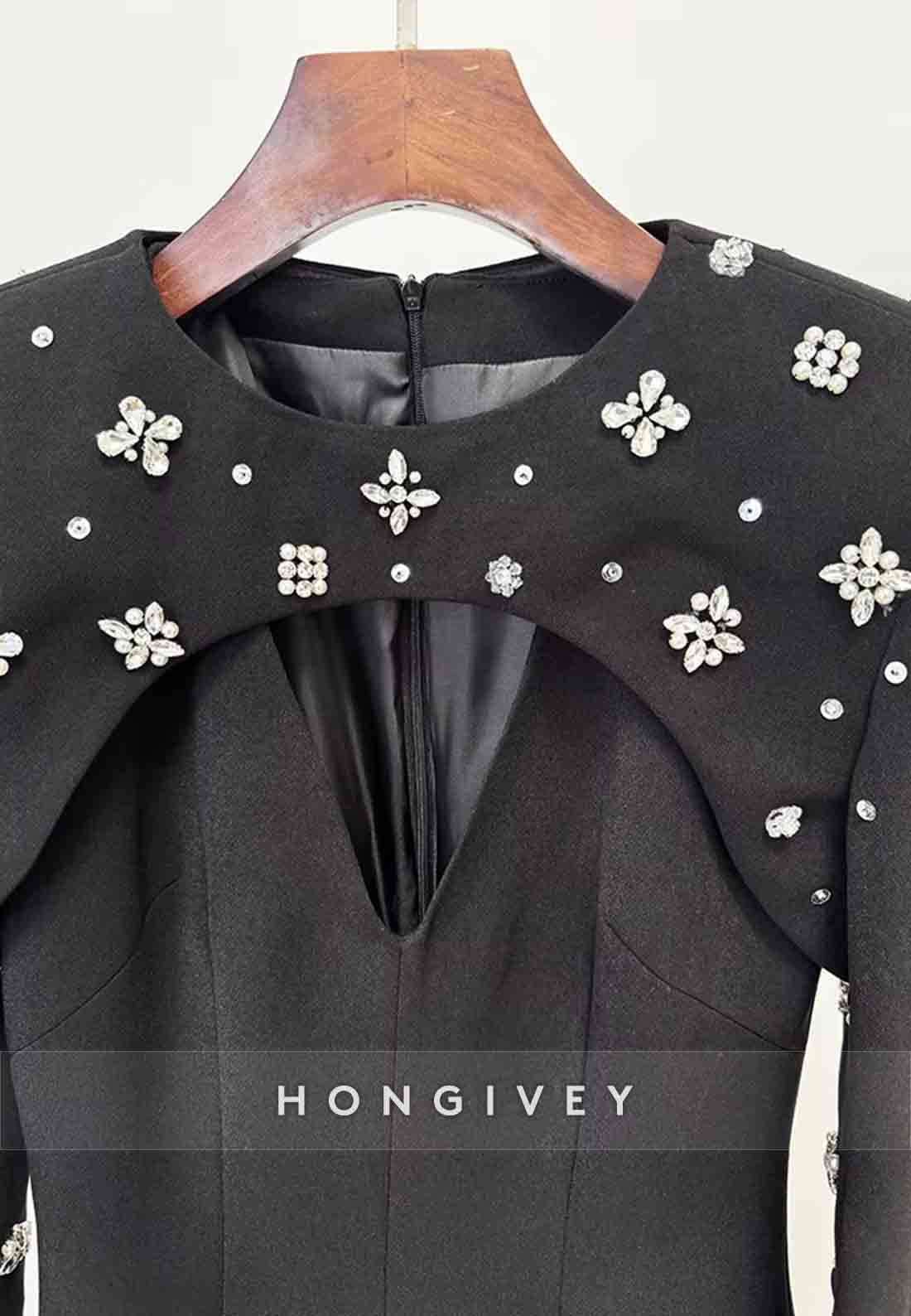 Floor-Length Column Back Zipper Formal Dresses with Pearls and Rhinestone