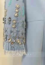 3/4 Sleeve Scoop Formal Gowns Column Floor-Length Wedding Guest