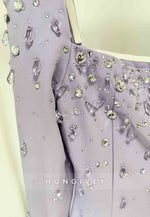 Square Neck Floor-Length Long Sleeves Column with Rhinestone