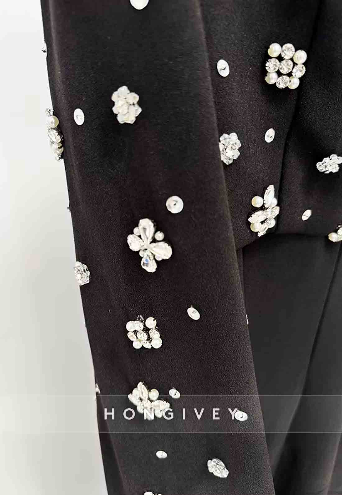 Floor-Length Column Back Zipper Formal Dresses with Pearls and Rhinestone